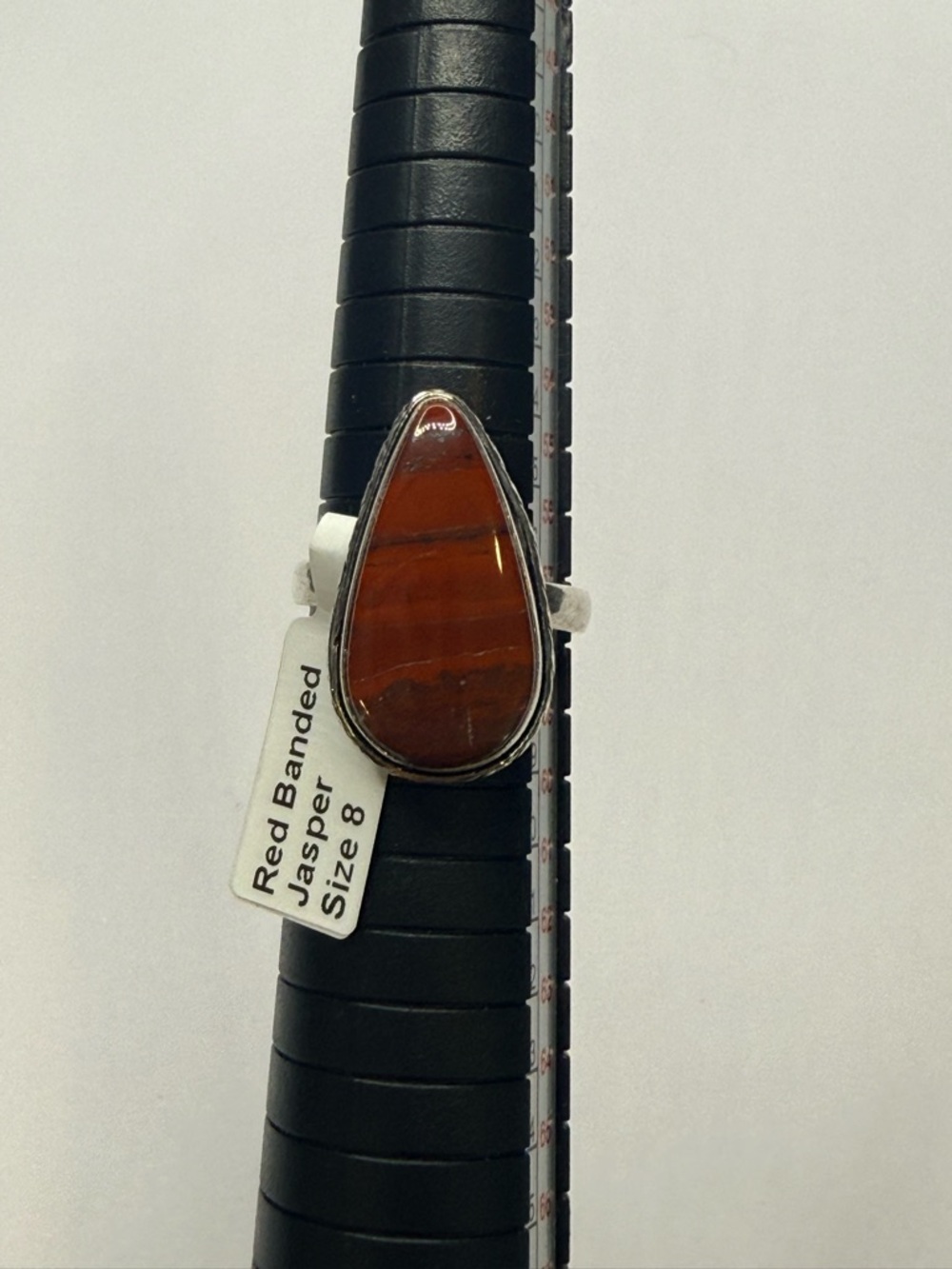 Red Banded Jasper Teardrop Sterling Ring - Size 8